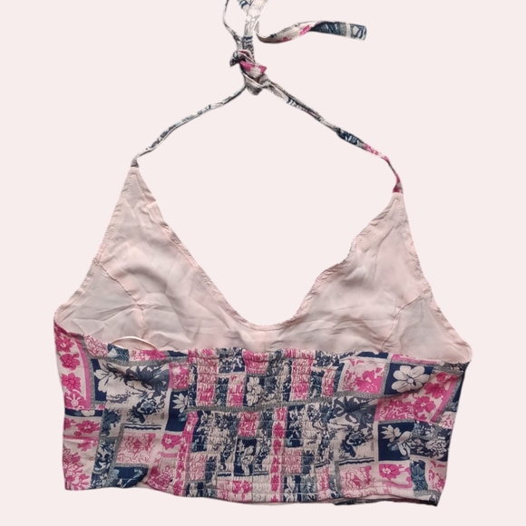 Free People Rae Crop Halter Top in Summer Combo (Pink, Blue, & Cream Print) S - Picture 6 of 7
